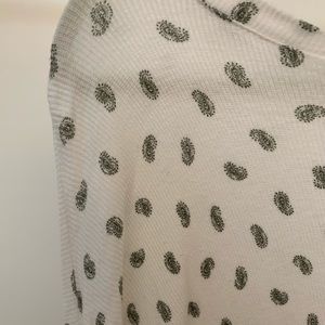 White waffle knit top with green paisley print